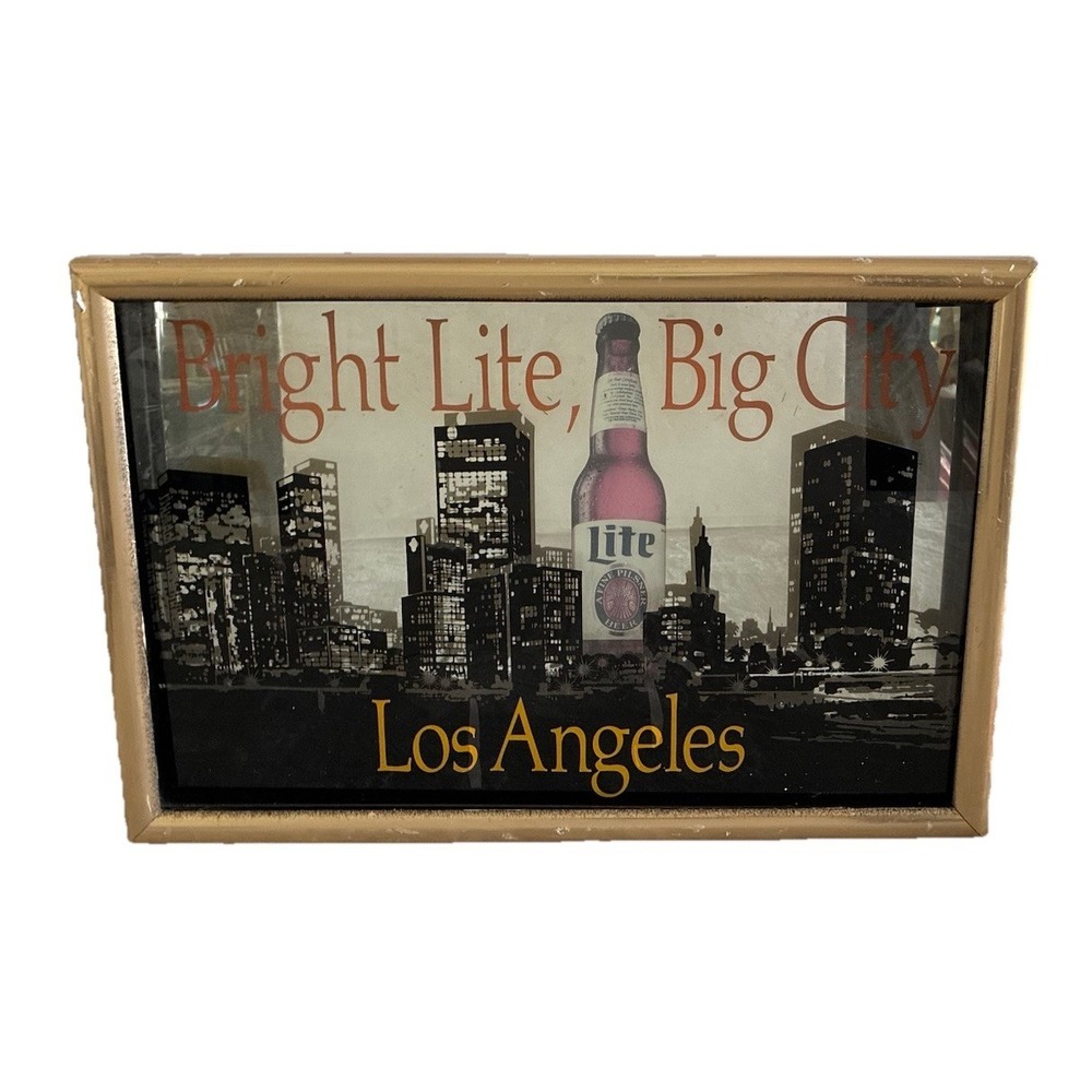 Miller Lite Sign Bright Lite Big City Los Angeles Skyline 3D Bar‎ Pub Vtg*flaws